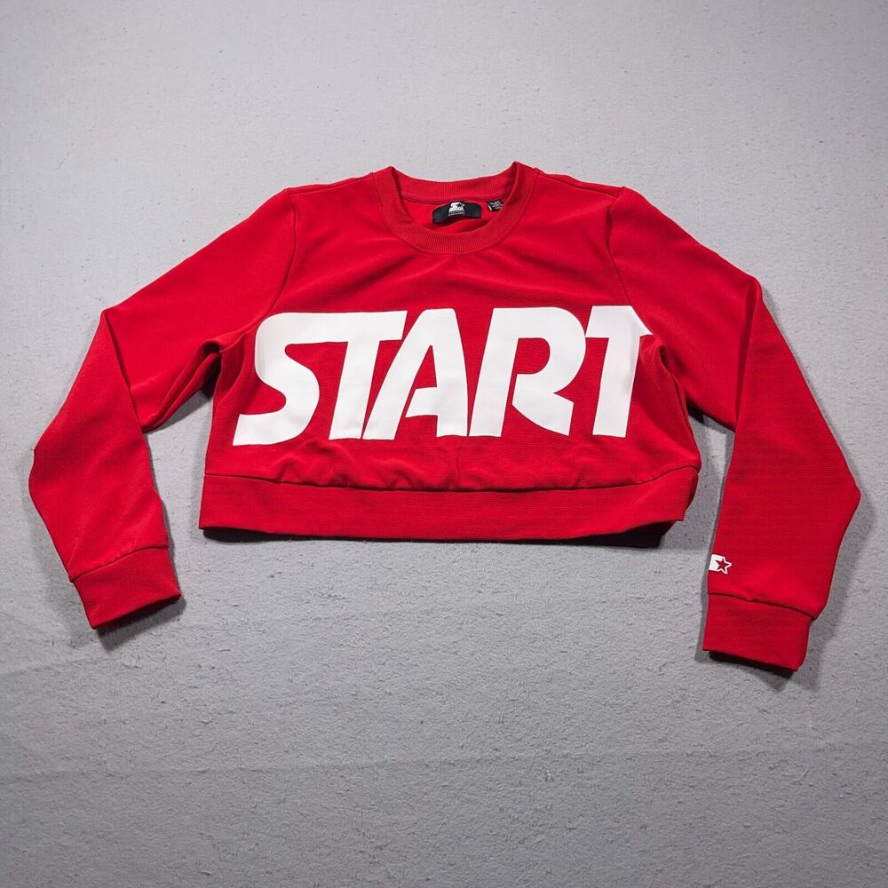 Starter Sweatshirt Women XL Crop Sweater Red‎ SPELLOUT Long Sleeve